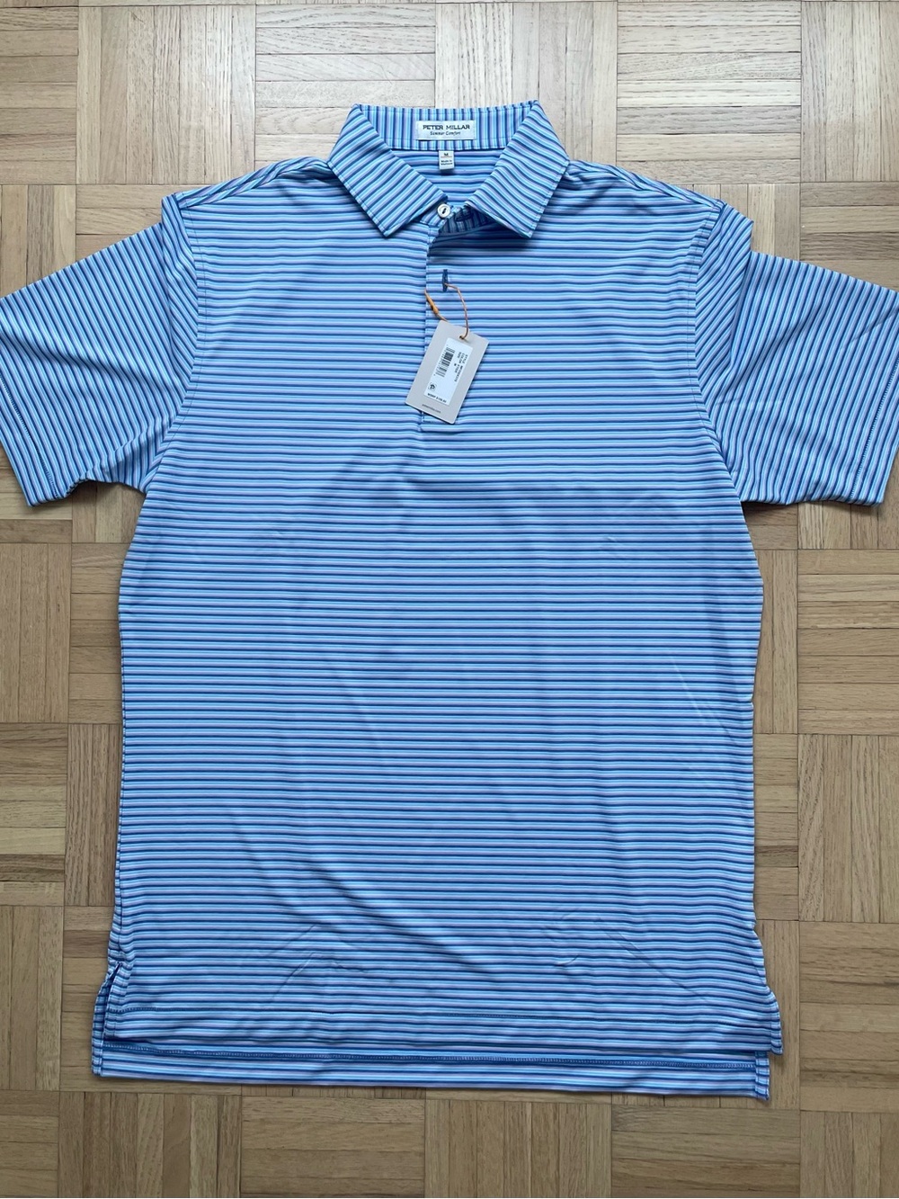 NWT Peter Millar Blue Striped Performance Polo
